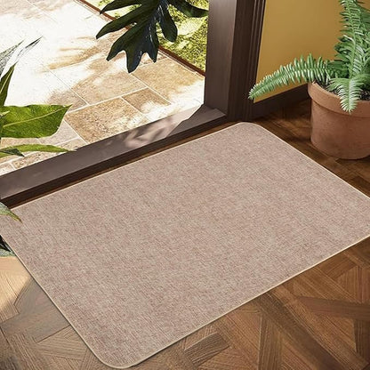 Indoor Door Mat, 1/10 in Ultra Thin Door Mat, Non-Slip Natural Rubber Backing Inside Doormat, Washable, Low-Profile Entrayway Mats, Durable Dirt Trapper for Various Entrance, 35''X24'', Khaki