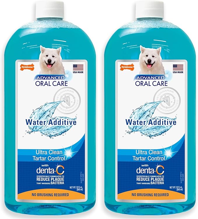 Nylabone Advanced Oral Care Dog Water Additive for Dental Care - Liquid Tartar Remover - Dog Breath Freshener & Teeth-Cleaning Liquid (32 oz.) (Pack of 2)