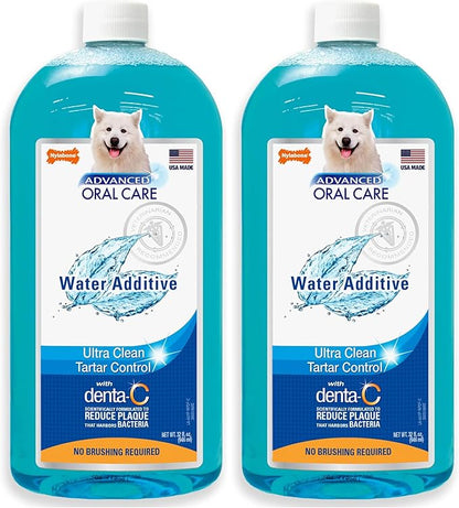 Nylabone Advanced Oral Care Dog Water Additive for Dental Care - Liquid Tartar Remover - Dog Breath Freshener & Teeth-Cleaning Liquid (32 oz.) (Pack of 2)