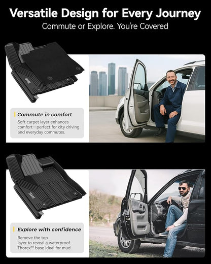 3W Floor Mats & Carpet Fit Toyota Tundra 2014-2021 (Only for CrewMax Cab) TPE All Weather Custom Fit Floor Liner for Toyota Tundra 1st and 2nd Row Full Set Car Mats, Black