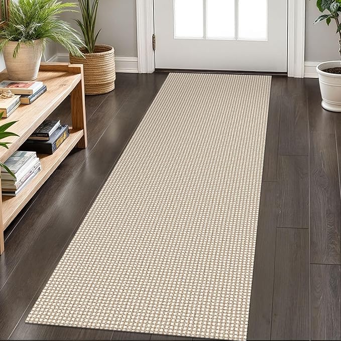 KOZYFLY Runners for Hallways 2x6 ft Washable Kitchen Runner Non Slip Rubber Backed Hall Runners Cotton Entryway Runner Rugs Floor Carpet for Indoor Backdoor Bedroom Kitchen, Ivory/Khaki