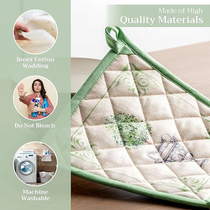 Maison d' Hermine Pot Holders 100% Cotton Heat Resistant Potholders 8" x 8" Hot Pads with Loop BBQ, Cooking, Baking, Grilling, Kitchen, Handling Hot Pans Spring/Summer (Pack of 1, Jardin Du Roy)