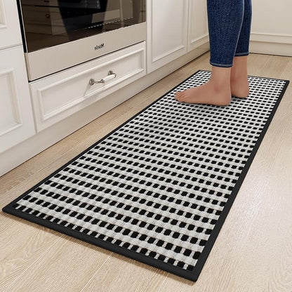 Kitchen Runner Rugs Non Slip Washable, Super Absorbent Soft Chenille Braided Kitchen Mats for Floor Rubber Backing Sink Mat Standing Hallway Floor Mat, Easy Clean, Black 17"x59"