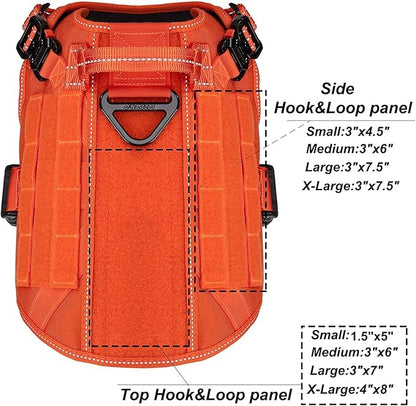 ICEFANG Tactical Dog Harness, Medium Size,2X Metal Buckle,Working Dog MOLLE Vest with Handle,No Pulling Front Leash Clip,Hook and Loop Panel (Orange,M (Pack of 1))