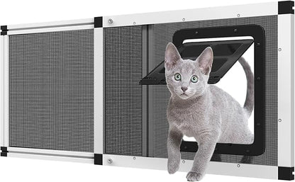 Ventilated Pet Door for Window, Fits 32"-38" Width Window, 2-Min Install | Aluminum Frame + Stainless Steel Mesh | Breathable Bug-Proof | Magnetic Closure Window Cat Door, Cat Door for Window Insert
