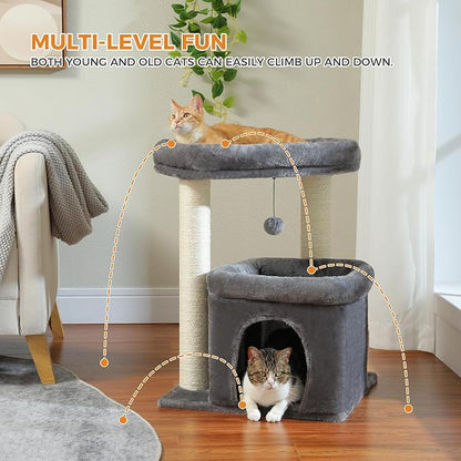 PEQULTI Cat Tree Cat Tower with Sisal-Covered Scratching Posts and Extra-Large Cat Perch Suitable for Small to Medium Cats