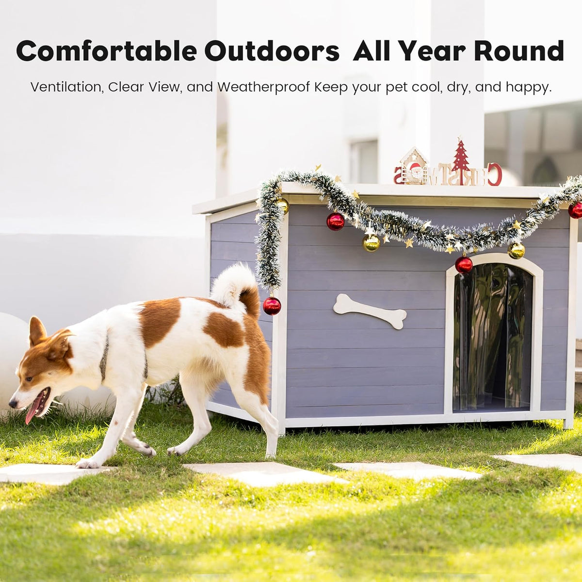 Large Solid Wooden Dog House,Suitable for Both Indoor and Outdoor, Suitable for Large Dogs and Animals of The Following Size, Easy to Clean,Can DIY,45.75" W x 31.25" D x 32.5" H