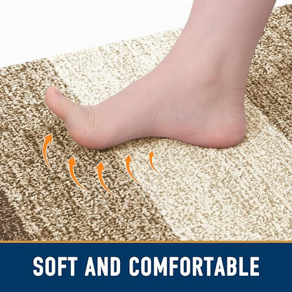 Smiry Dog Door Mat for Muddy Paws, Absorbs Moisture and Dirt, Low-Profile Entryway Mat with Non-Slip Backing, Entry Indoor Outdoor Doormat for Inside Floor (48x32 Inches, Khaki, Striped)