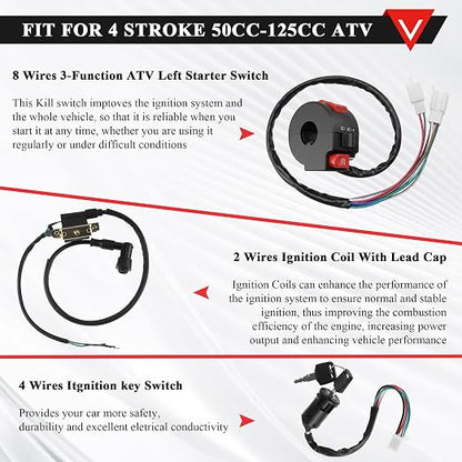 PRO BAT Full Electrics Wiring Harness Kit | for 50cc 70cc 90cc 110cc 125cc Chinese ATV Quad Bike 4 Wheeler Baja Coolster SunL Taotao JCL with CDI Coil Magneto Stator