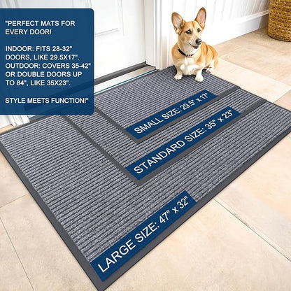 OLANLY Front Door Mat Indoor Outdoor Entrance, Waterproof Heavy Duty Doormat, Fade Resistant, Low Profile, Easy Clean Patio Porch Welcome Floor Mats for Entry, 47x30, Light Gray