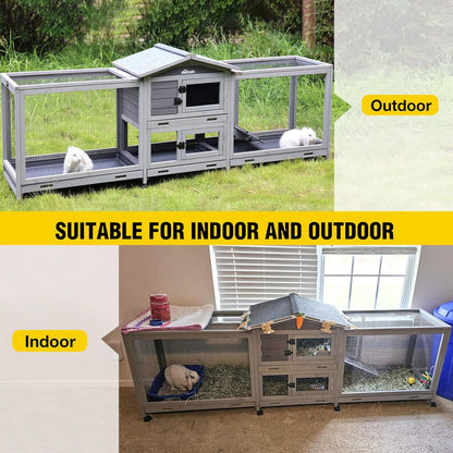 Aivituvin Rabbit Hutch Large 2-Story Bunny Cage Indoor Outdoor on Wheels Bunny House with Run,Pull-Out Tray