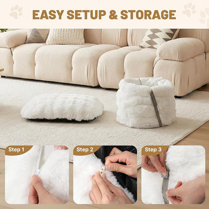 Extra Large Cat Tunnel, 47.2in Luxury Tunnel for Large Cats | Extra Long Bubble Fleece Big Cat Tunnel with Washable Mat, Skin-Friendly Large Tunnel for Cats, Puppy, Rabbits White