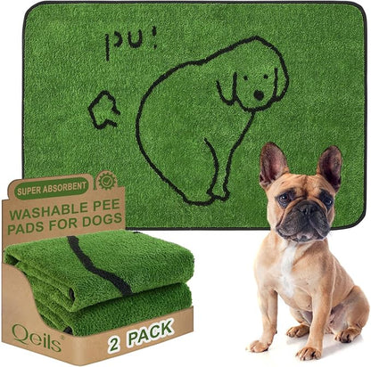 Reusable Puppy Pads , Washable Pee Pads for Dogs 36" x 24" 2 Pack | Super Absorbent & Leakproof Potty Training Pads, Plush Grass-Look With Non-Slip Backing For Crates, Playpens & Small Pets