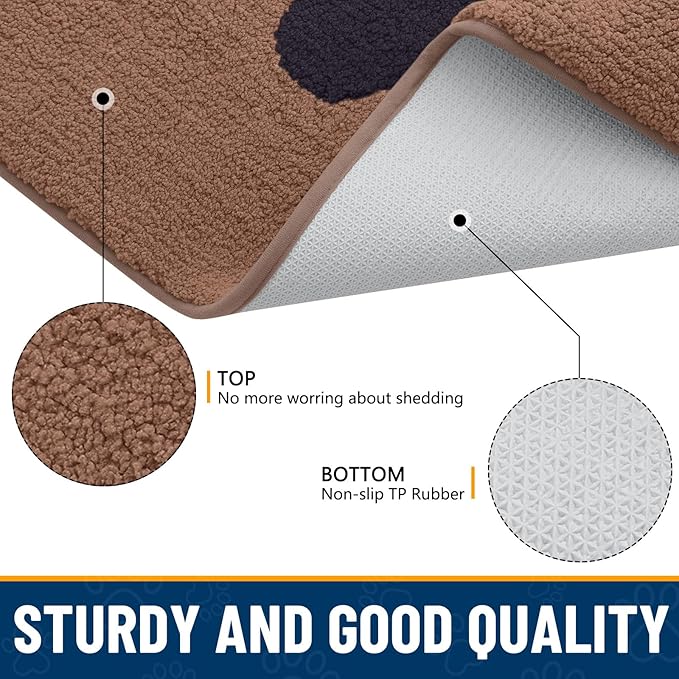 Smiry Dog Door Mat for Muddy Paws, Absorbs Moisture and Dirt, Low-Profile Entryway Mat with Non-Slip Backing, Entry Indoor Outdoor Doormat for Inside Floor (47x24 Inches, Camel and Black, Paw)