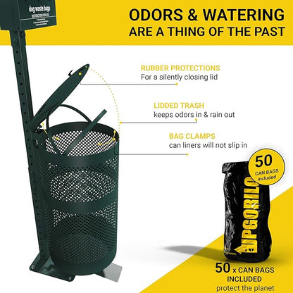 Pet Waste Station with Pedal - Includes 600 Roll Bags & 50 Can Liners - Glow in the Dark Dog Waste Station with Dog Poop Sign, Bag Dispenser, Hand Sanitizer Bottle & Outdoor Trash Can with Lid