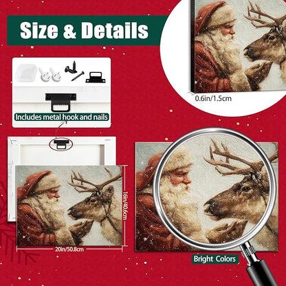 Santa Claus & Reindeer Christmas Canvas Wall Art - Festive Framed Print for Living Room & Office Decor, Ready-to-Hang Christmas Wall Art, Ideal Christmas Gifts & Holiday Decorations