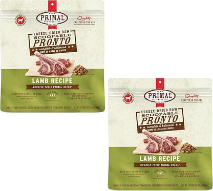 Primal Freeze Dried Dog Food, Pronto Mini Nuggets, Lamb; Scoop & Serve, Complete & Balanced Meal; Also Use as Topper or Treat; Premium, Healthy, Grain Free, High Protein Raw Dog Food (25 oz, 2-Pack)