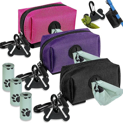 Dog Poop Bag Waste Bag Dispenser Dog Poop Bag Dispenser for Leash Accessory Dog Poop Bag Holders Fits Dog Leash with Hand Free Holder & Bag, No1680pjdz (Black&Purple&Pink, Black&Purple&Pink)