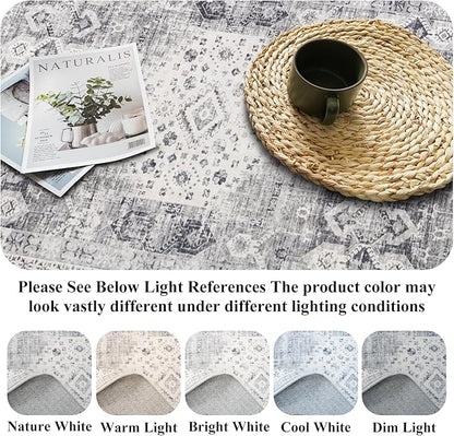 Hallway Washable Runner Rug 2'6x10 - Kitchen Runner Rugs Indoor Non Slip Rugs for Living Room Bedroom Vintage Distressed Mat Stain Resistant Floor Decoration Carpet for Bathroom (2'6''x10', Grey)