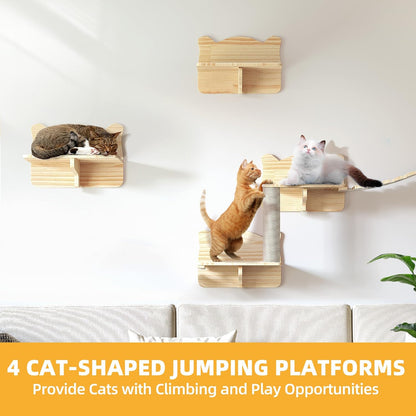Cat Wall Shelves, Cat Wall Furniture Pine Wooden Feline Shelf, 18 Piece Feline Shelves and Perches with Condos, House, Steps, Bridge Ladder, Scratching Post and Tunnel