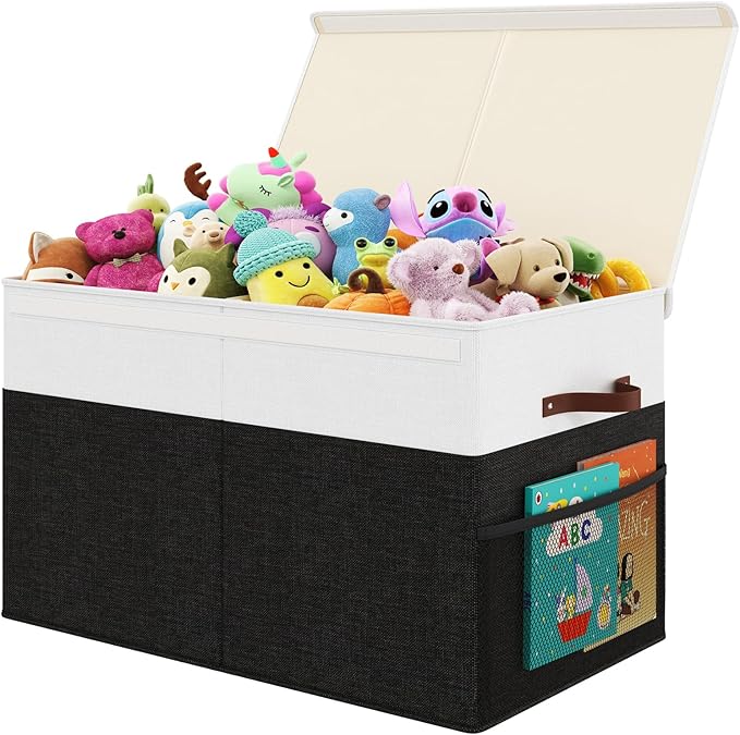 Large Toy Storage Box with Lid Upgraded Toy Storage Chest Organizer with Divider Foldable Toy Bin for Kids Boys Girls Playroom Nursery Bedroom (25"x13"x16")