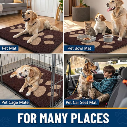 Smiry Dog Door Mat for Muddy Paws, Absorbs Moisture and Dirt, Low-Profile Entryway Mat with Non-Slip Backing, Entry Indoor Outdoor Doormat for Inside Floor (59x24 Inches, Brown, Paw)