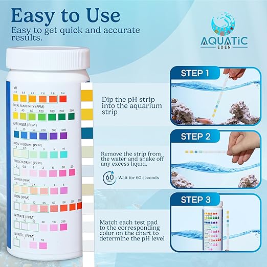 9-in-1 Aquarium Water Test Kit - 100 Freshwater & Saltwater Test Strips | Fish Tank Kit for pH, Nitrate, Nitrite, Hardness, Chlorine, Iron, Copper, Alkalinity, Carbonate | Quick & Reliable Results