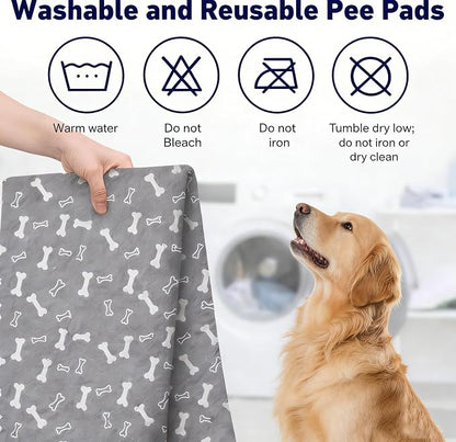 Puppy Pads with Pheromones, Washable Pee Pads for Dogs Potty Training, Reusable Dog Mat with Pet Hair Removal Gloves for Playpen, Crate, Whelping Box (Gray,L)