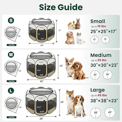 Love's cabin Dog Playpen with Washable Pee Pad, Puppy Pet Cat Playpen Small Dogs Tent Crate Indoor/Outdoor, Portable Pop Up Kennel with Carrying Case for Cats/Rabbits(Khaki,Small with pad)