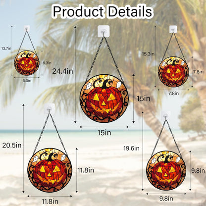 Stained Glass Window Hanging - Halloween Decorations Evil Pumpkin Orange Suncatcher for Doors Garden Indoor Funny Spooky Sun Catchers Gothic Decor Horror Gifts for Women Men Friend 7.8 in