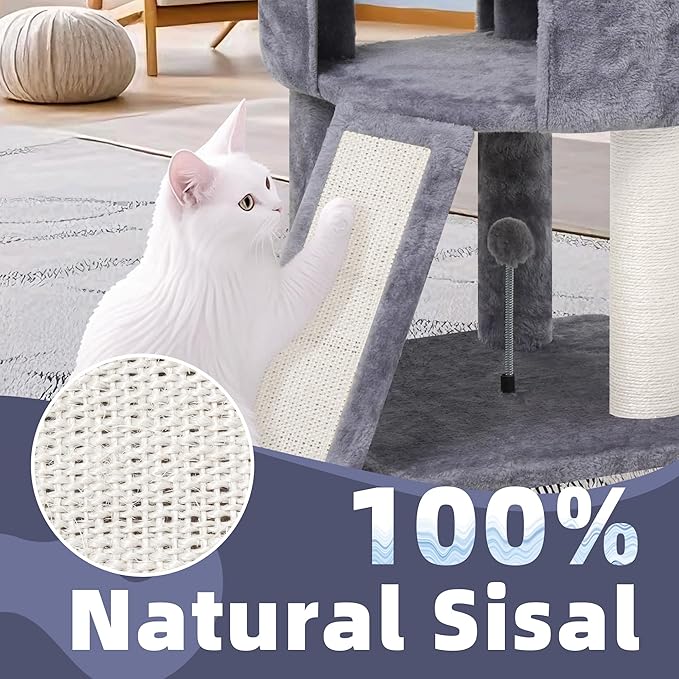 HUITREE 45in Cat Tree Tower with Big Condo for Indoor Kitten,Cat Tower with Scratching Post,Scratching Board and Cat Toys,Multi-Level,Small Space,Transformer Cat Tree, Grey(New)