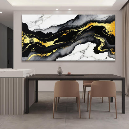 TAIJXAGSG Large Abstract Wall Art Canvas Art Wall Decor Marble Texture Black And Gold Wall Art Canvas Picture Painting Artwork For Bedroom Dinning Room Modern Home Wall Decor 29 x 58 In