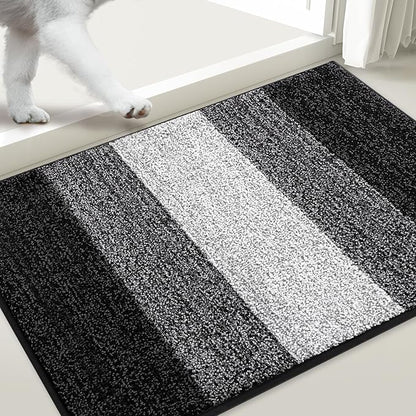 Smiry Dog Door Mat for Muddy Paws, Absorbs Moisture and Dirt, Low-Profile Entryway Mat with Non-Slip Backing, Entry Indoor Outdoor Doormat for Inside Floor (59x35 Inches, Black, Striped)
