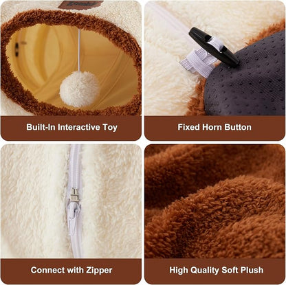 ZOMISIA Large Cat Tunnel Bed - Cute Donut Bed for Indoor Cats with Washable Circle Cushion, Round Pet Peekaboo Cave Toy for Multi Kitten/Puppy/Rabbit