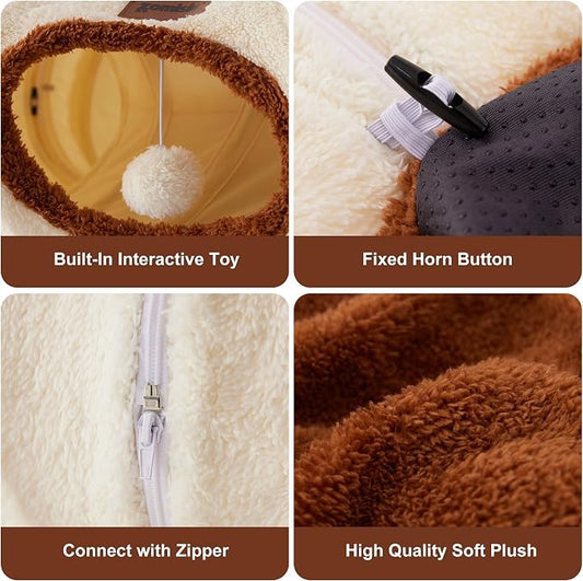 ZOMISIA Cat Tunnel Bed for Indoor Cats, Cute Cat Donut Toy Tunnel for Small Large Cats with Washable Circle Cushion, Peekaboo Pet Cave Play Tunnel for Kitten, Puppy, Navy Blue