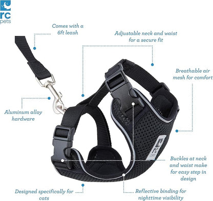 RC Pets Adventure Kitty Cat Harness | Adjustable Airmesh Vest with D-Ring and 6ft Leash for Walking and Travel | Trail Badges, Medium