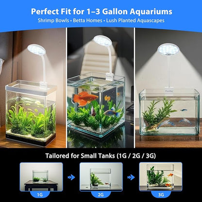 Mini Clip-On Aquarium Light 7W USB Dimmable Fish Tank Lamp with 3 Light Modes (White/RGB/Full Spectrum), 9-Level Brightness, 360° Adjustable Gooseneck for 1–3 Gallon Tanks