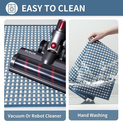 Large Kitchen Runner Rugs Long Kitchen Mat Non Slip Washable, Super Absorbent Soft Chenille Braided Kitchen Mats for Floor, Rubber Backing Kitchen Sink Standing Mat, Easy Clean, Blue 36"x71"