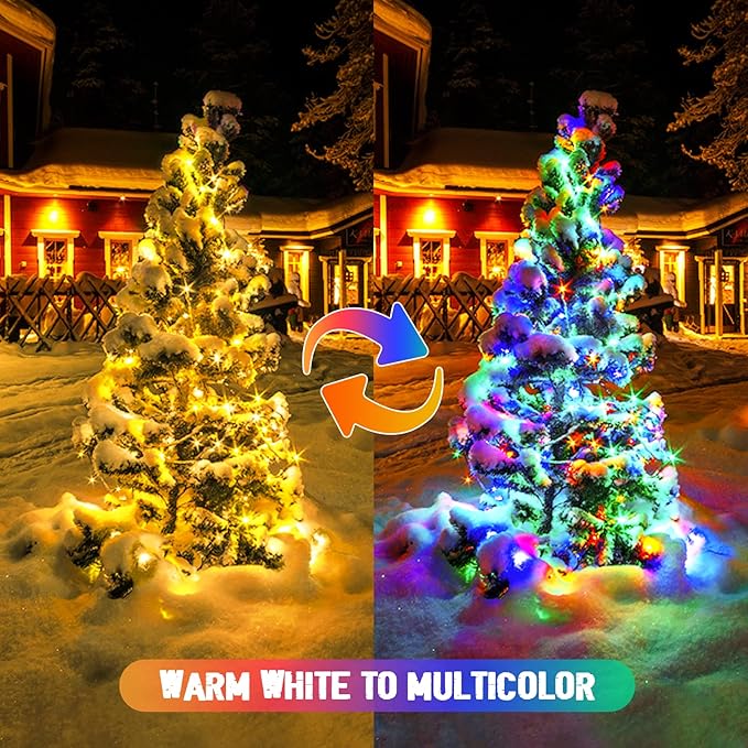 JMEXSUSS 2 Pack Warm White and Multicolor Solar Christmas Lights, Total 400 LED 151FT Color Changing Solar String Lights Outdoor Waterproof for Outside Yard Tree Xmas Christmas Decorations
