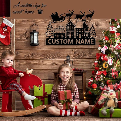 Personalized Christmas Metal Sign, Custom Name Metal Sign Wall Decor, Merry Christmas Tree Signs Outdoor Wall Decoration for Home Living Room, Bedroom, Office, Garden, Porch