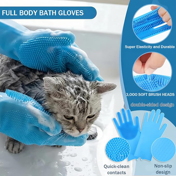 6PCS Dog Bath Kit & Dog Brush Kit for Dogs & Cats - Professional Pet Grooming Tools Set with Shedding Brush, Bath Scrubber, Dematting Comb & Storage Bag - Complete Dog Washing Essentials, Blue