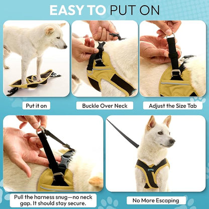 Gooby Escape Free Easy Fit X Step-in Dog Harness, Miami Yellow, Large | Patented escape-free, tightens on back-out; Choke-free X-frame + V-neck; Quick-release buckle; Reflective trim
