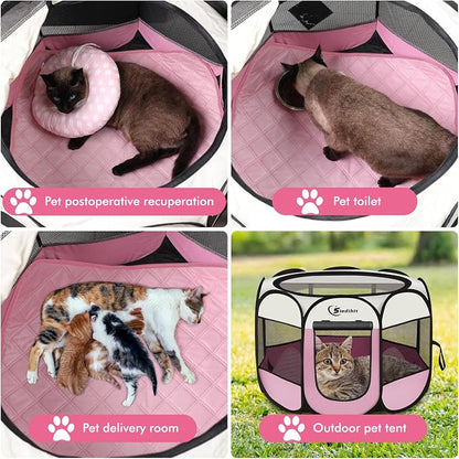 Sieidihit Dog Cat Playpen Tent Crate Cage with Washable Pee Pad, Small Pink | Pet Nursing Enclosure Camping Rest Zone for Recovering Pets New Pet Quarantine Room Portable Pop Up Easy Set up lightweight
