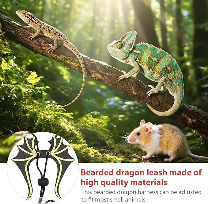 3 Sizes Bearded Dragon Harness and Leash Set with Dinosaur Wings – Adjustable Lizard Leash Harness for Reptiles,Bearded Dragons,Lizards, Geckos Tnkcter