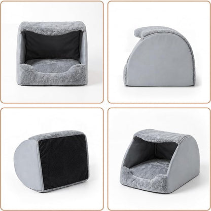 LATIBELL Indoor Puppy House Foldable Pet Tent Cave Bed ，Gray | Foldable Indoor Dog House With Removable Washable Soft Cushion, Covered Cave For Small Puppy