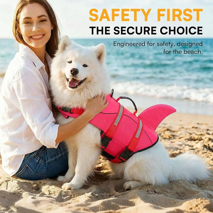 Dog Life Jacket High Flotation, Reflective Dog Life Vest for Swimming, Adjustable Dogs Life Preserver Rescue Handle Spring Summer Pool for Small, Medium, Large Dogs (Rosepink,XL)