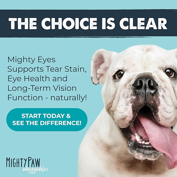 Mighty Paw Waggables Eyes (Made in USA) | Tear Stain Chews for Dogs. Vision and Tear Stain Support Supplements for Dogs. Lutein Supplement. Lubricates Eyes, Immune Support (120 Ct)
