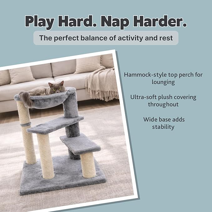 TRIXIE Baza Senior Cat Tree with Hammock and Steps | Scratching Posts | Cat Playground | Gray Medium