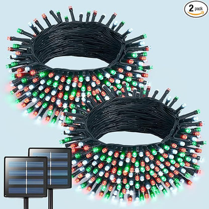 JMEXSUSS 2 Pack Red White and Green Solar Christmas Lights, Total 400 LED 151FT Solar String Lights Outdoor Waterproof, 8 Modes Solar Lights for Outside Tree Patio Christmas Decorations