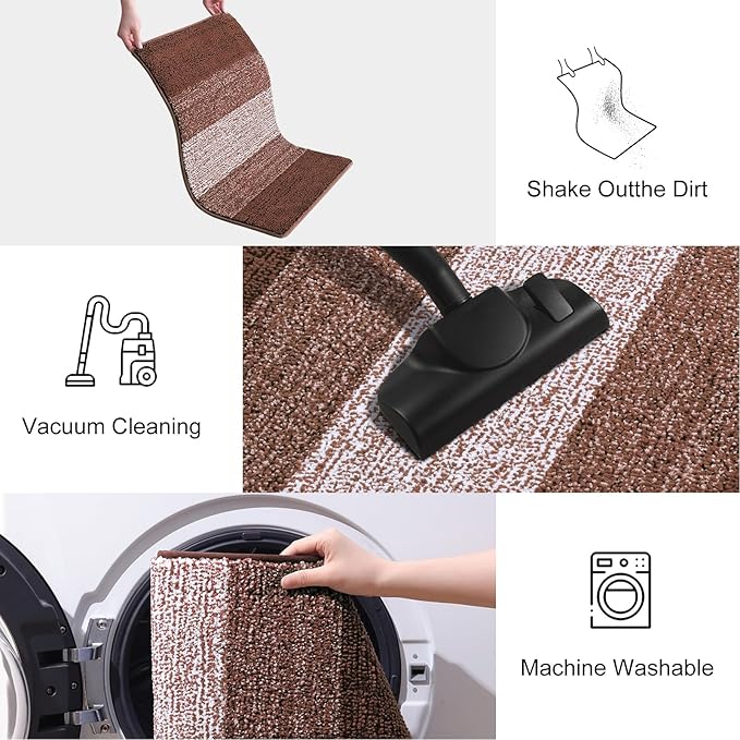 Smiry Dog Door Mat for Muddy Paws, Absorbs Moisture and Dirt, Low-Profile Entryway Mat with Non-Slip Backing, Entry Indoor Outdoor Doormat for Inside Floor (70x24 Inches, Brown, Striped)